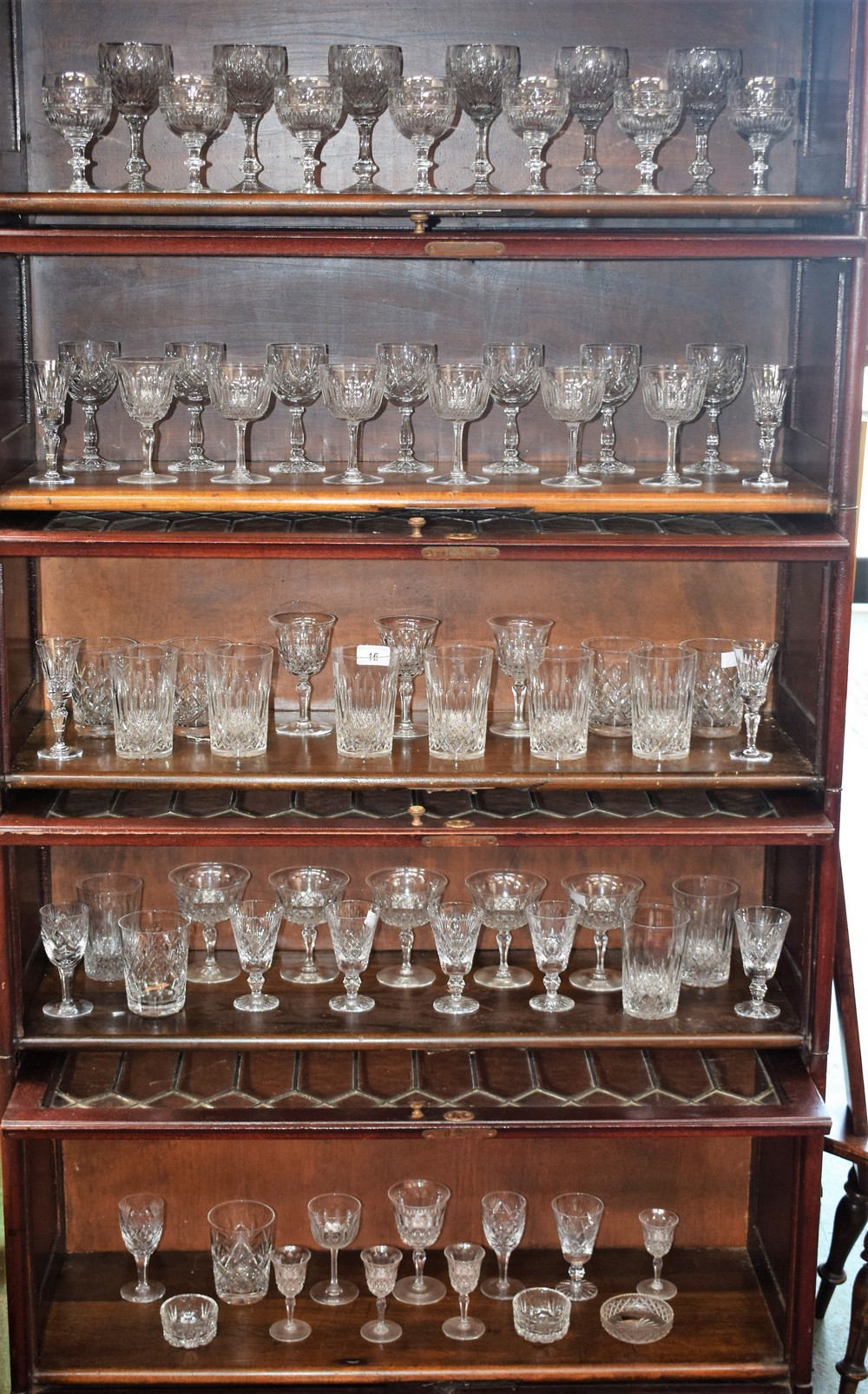 Glassware - a set of six cut glass wine glasses; other cut glass stemware, tumblers,