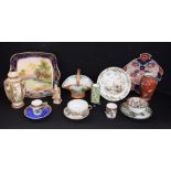 Oriental Ceramics - a Japanese Satsuma vase; an Imari fan dish; Noritake painted plate, cups,