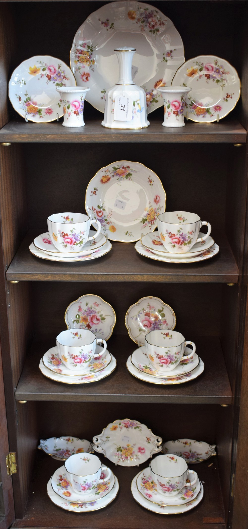 A Royal Crown Derby Posies pattern part tea set, for six, comprising cups,