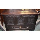 An 18th century oak blanket chest, of large proportions,