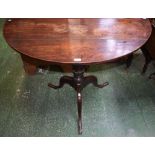 A 19th century demi-lune dining table, turned and fluted column, pronounced cabriole legs,