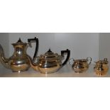 A Garrards silver plated four piece tea set, coffee pot, tea pot, milk jug and sugar bowl,