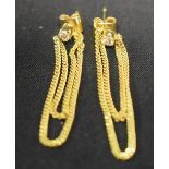 A pair of diamond stud double chain drop loop earrings,