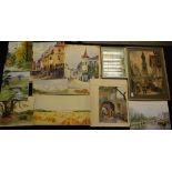 Watercolours - various, Venice; Continental Town; others, English, some framed,