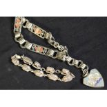 An early 20th century silver coloured metal and gold stone fancy-link bracelet,