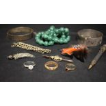 Jewellery - a 9ct gold garnet dress ring, eternity ring; Edwardian seed pearl bar brooch,