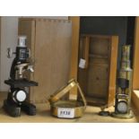 A student brass microscope; an Iveco microscope;