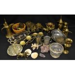Metalware - Persian inspired brass vases, EPNS napkin rings,