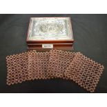 A silver mounted mahogany jewellery box, the silver cover embossed with roses and ribbon tied swags,