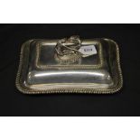 A silver plated covered rectagonal serving dish,