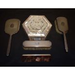 Dressing Table Accessories - a Deakin and Francis silver dressing table set, mirror, brush,