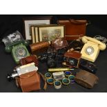 Boxes and Objects - a Leicina cine camera; other cameras and lenses; vintage telephones;