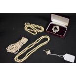 Pearls - a Majorica pearl single strand necklace, 925 silver clasp, 54cm long,