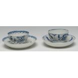 A Worcester Immortelle pattern fluted teabowl and saucer, crescent mark and crossed swords mark, c.