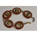 A 19th century Italian Grand Tour micromosaic, carnelian and yellow metal lady's bracelet,