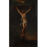 Spanish School (18th century) The Crucifixion numbered 483 in manuscript to verso, oil on canvas,