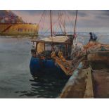 Michael Crawley Pulling in the Nets, Bamborough, Northumberland signed, watercolour,