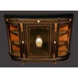 A 19th century gilt metal and porcelain mounted ebonised credenza,