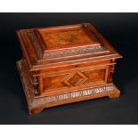 A 19th century walnut and marquetry table-top polyphon, the horizontal mechanism playing 40cm discs,