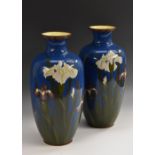 A pair of tall Japanese cloisonné enamel ovoid vases,