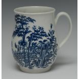 A Worcester Plantation pattern bell shaped mug, printed in cobalt blue, 12cm high, c.