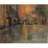 Michael Crawley Iron Gate Derby, a rainy day, looking towards the market place signed, watercolour,