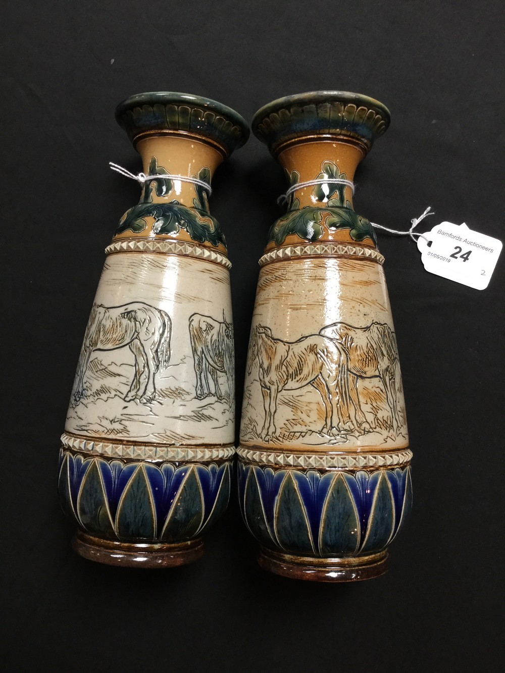 A pair of Doulton Lambeth baluster vases, by Hannah Barlow, monogrammed, - Image 2 of 9