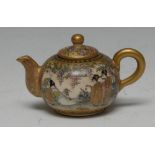 A Japanese Satsuma cabinet miniature teapot, painted with geishas in landscaped gardens,