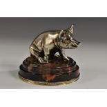 A Russian silver and specimen marble model, of a pig, seated on his hind,