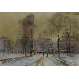 Michael Crawley The Flat Iron Building, New York signed, titled to verso, watercolour,