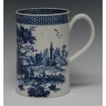 A large Worcester mug, printed with European Landscapes, cell border, 15.5cm high, c.