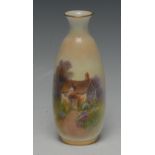 A Royal Worcester slender ovoid vase, painted by R Rushton, signed,