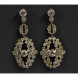 A pair of Edwardian style diamond drop earrings,