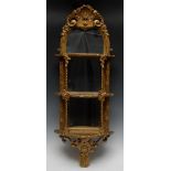 A 19th century giltwood and gesso three-tier wall-hanging whatnot,