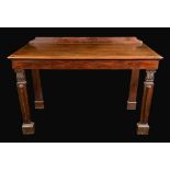 A '19th century' oak serving table, moulded rectangular top above a deep frieze,