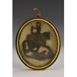 An early 19th century dark patinated bronze chivalric pendant, of Saint George and the Dragon, 6.