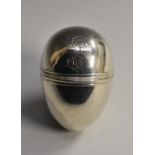 A George III silver novelty egg shaped nutmeg grater, quite plain,