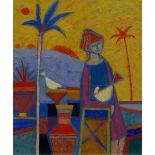 Giuliana Lazzerini (Italian, 1951-) Under the Palm Trees signed, oil on canvas,