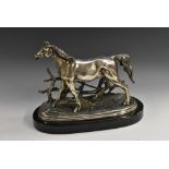 After Pierre-Jules Mêne (1810 - 1879), a silvered equestrian sculpture, Cheval à la Barrière,