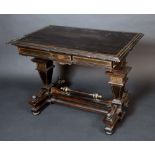 A 19th century Flemish ebonised library table, moulded rectangular top above a frieze drawer,