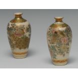 A pair of Japanese Satsuma ovoid vases, of small proportions,