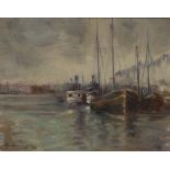 Else Hermansson (Swedish Artist, 1900 - 1997) Impressionist Boats in Harbour signed, dated 1949,