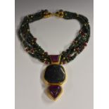 Eileen Coyne - a gold mounted ruby and green zoisite necklace,