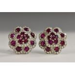 A pair of impressive Myanmar (Burma) ruby and diamond floral earrings,