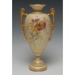 A Royal Worcester two handled pedestal ovoid vase,
