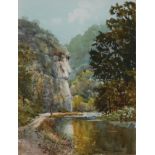 Michael Crawley Lion Head Rock, Dovedale, Derbyshire signed, watercolour,