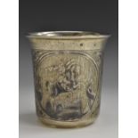 A Russian silver and niello flared beaker, decorated with a view of Palace Square, St Petersburg,