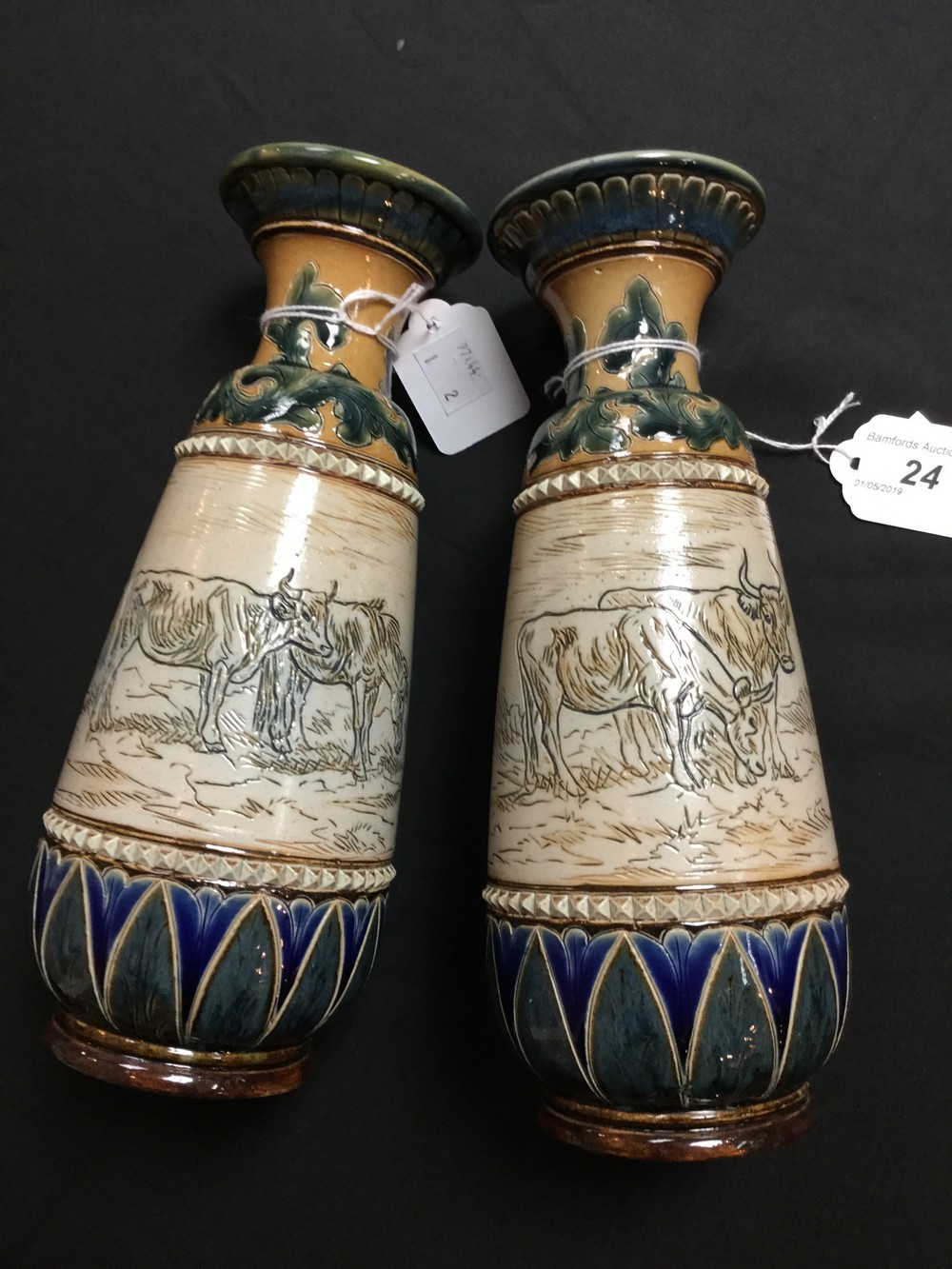 A pair of Doulton Lambeth baluster vases, by Hannah Barlow, monogrammed, - Image 3 of 9