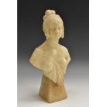 French School (early 20th century), an alabaster bust, of a scantily draped young beauty,