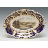 A Bloor Derby Named View shaped oval dish, Langley Park Buckinghamshire, within a gilt cartouche,